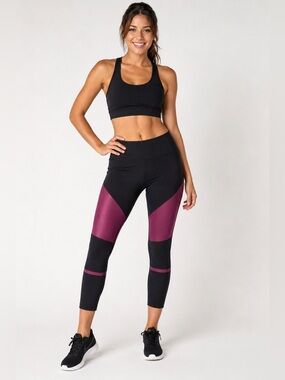 90 Degree By Reflex Colorblock Cropped Leggings Black Purple Size M High Rise